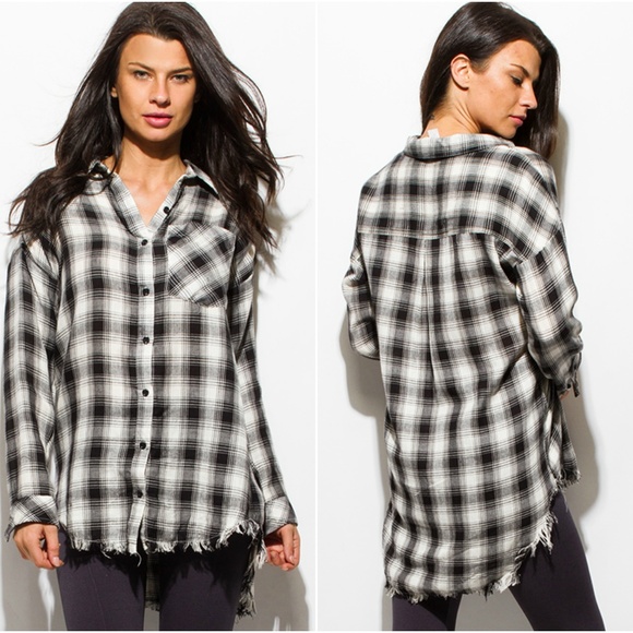 NEW Black & White Plaid Button Up - Picture 2 of 4